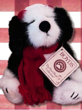 Boyds Bears Chillie Dog 6” Plush Head Bean Winter Scarf Retired w/Tag EUC